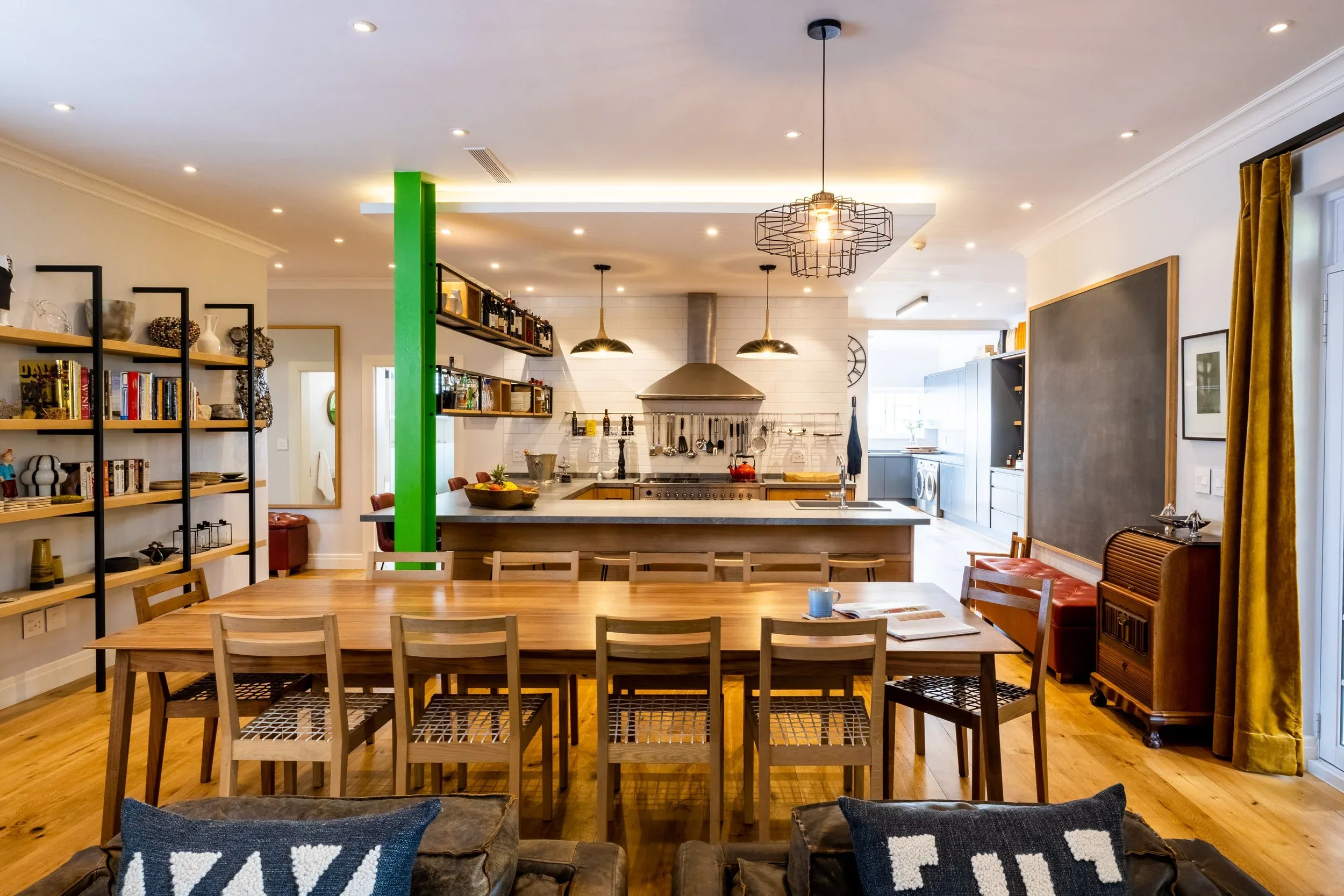 The kitchen and dining space at Rozenhof Villas